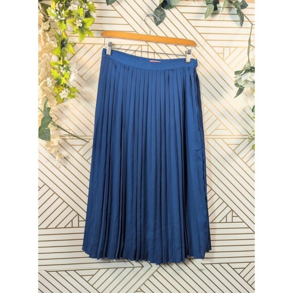 MODCLOTH Women's Blue Pleated Flowy Button Midi Skirt Clasp Side Size Medium - Picture 1 of 5